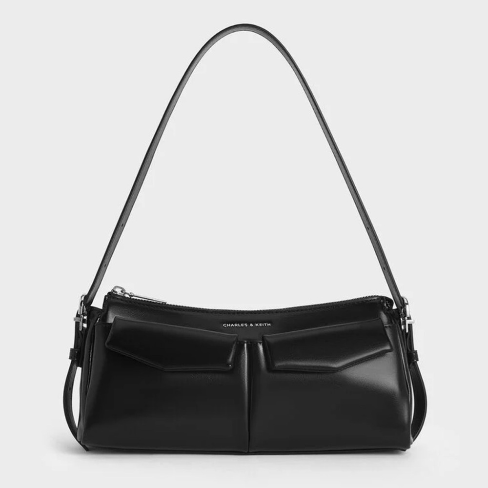 Charles & Keith Rachel Elongated Front-Pocket Chain-Handle (Black)